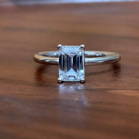 Jewelry - Sterling Silver 1 carat Emerald Cut Moissanite Solitaire Size 6